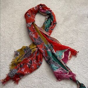 Anthropologie Red and Green Floral Scarf